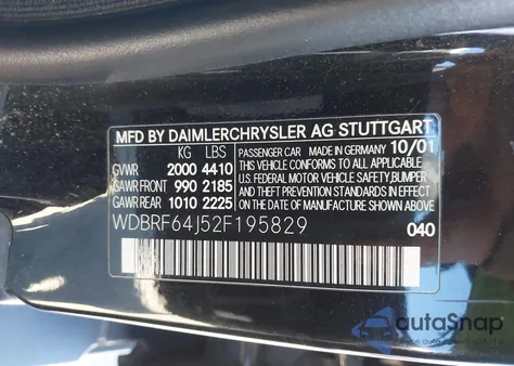 2002 Mercedes-Benz C 320 из США, поврежденный, VIN WDBRF64J52F195829